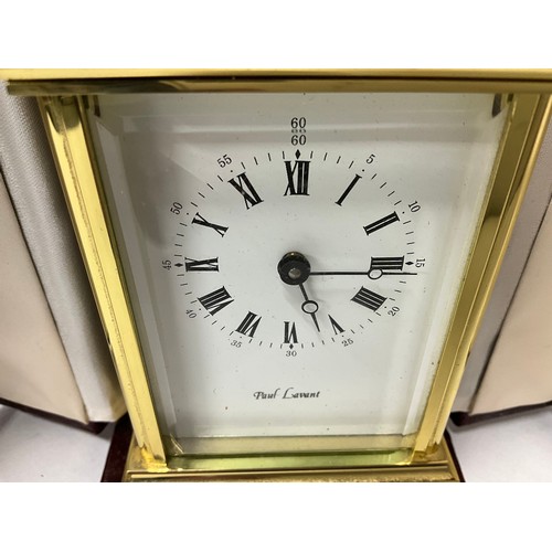 94 - PAUL LAVANT BRASS CARRIAGE CLOCK IN ORGINAL PRESENTATION CASE COMPLETE WITH KEY