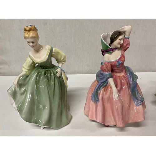 99 - 4 ROYAL DOULTON LADY FIGURES -MICHELLE,MAYTIME,SOUTHERN BELLE AND FAIR LADY (BROKEN)