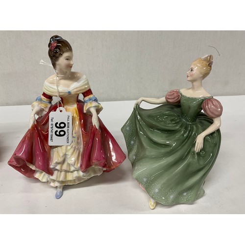 99 - 4 ROYAL DOULTON LADY FIGURES -MICHELLE,MAYTIME,SOUTHERN BELLE AND FAIR LADY (BROKEN)