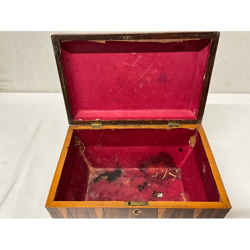 101 - VICTORIAN MAHOGANY VENNEERED JEWELLERY BOX (FOOT MISSING)