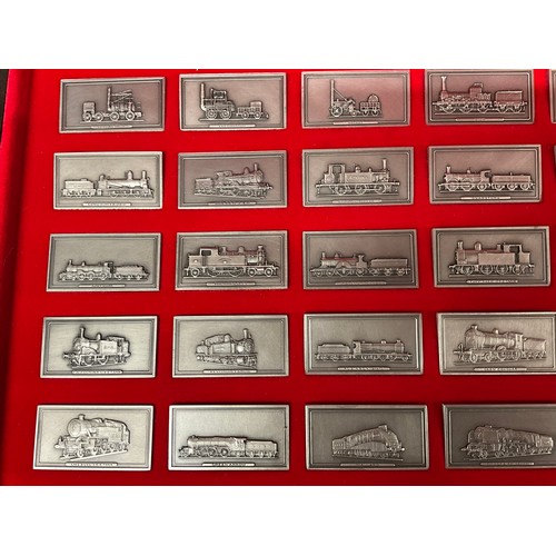 106 - MAHOGANY CASED GREAT BRITISH LOCOMOTIVES COLLECTION OF PEWTER INGOTS LIMITED EDITION CREATED BY JOHN... 