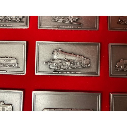 106 - MAHOGANY CASED GREAT BRITISH LOCOMOTIVES COLLECTION OF PEWTER INGOTS LIMITED EDITION CREATED BY JOHN... 