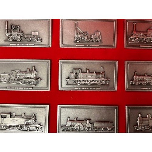 106 - MAHOGANY CASED GREAT BRITISH LOCOMOTIVES COLLECTION OF PEWTER INGOTS LIMITED EDITION CREATED BY JOHN... 