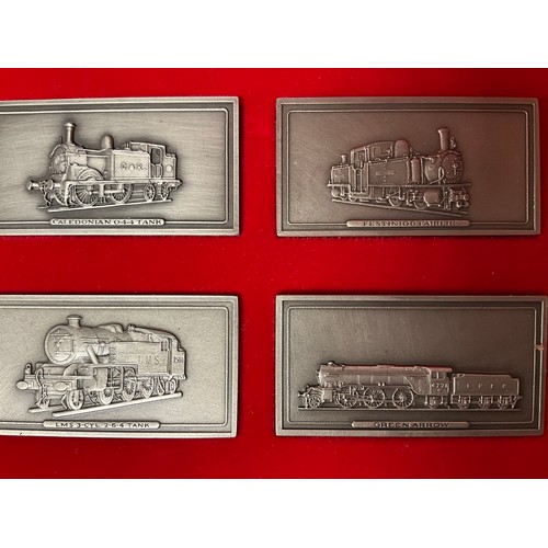 106 - MAHOGANY CASED GREAT BRITISH LOCOMOTIVES COLLECTION OF PEWTER INGOTS LIMITED EDITION CREATED BY JOHN... 