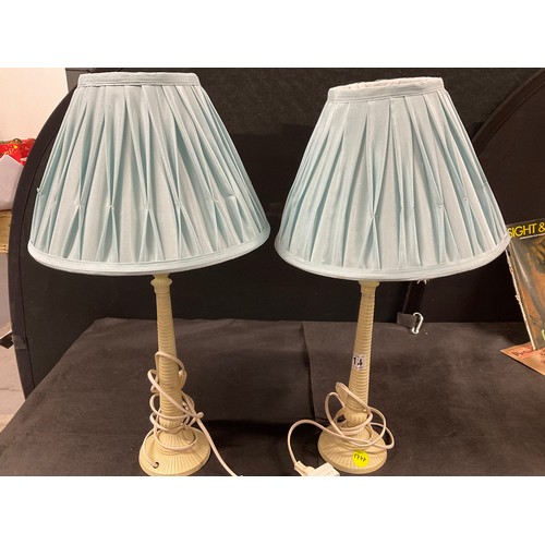 134 - PAIR OF METAL BASED RIBBED VINTAGE BEDSIDE LAMPS WITH SHADES