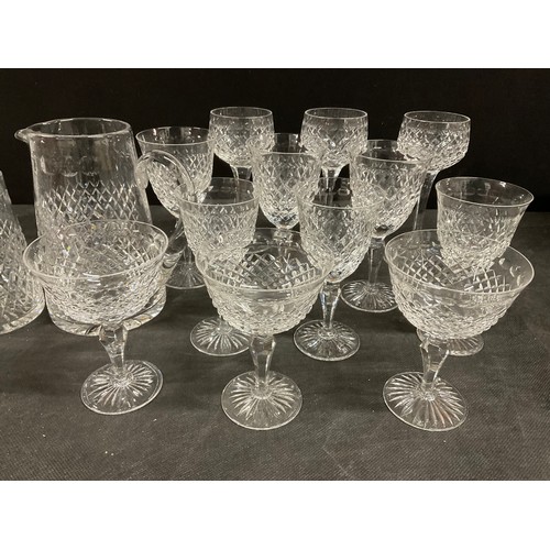 143 - BOX OF CUT GLASS, SETS OF GLASSES AND TWO MATCHING WATER JUGS 26 PIECES