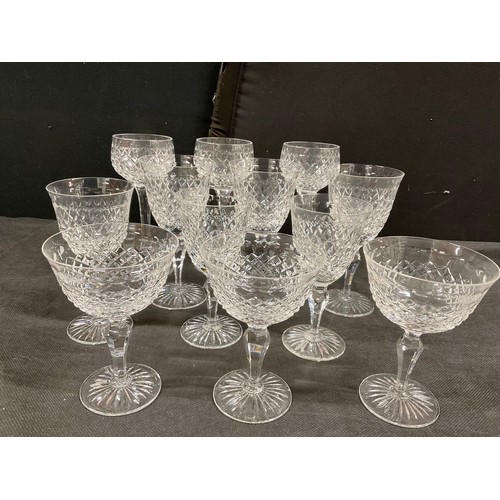 143 - BOX OF CUT GLASS, SETS OF GLASSES AND TWO MATCHING WATER JUGS 26 PIECES