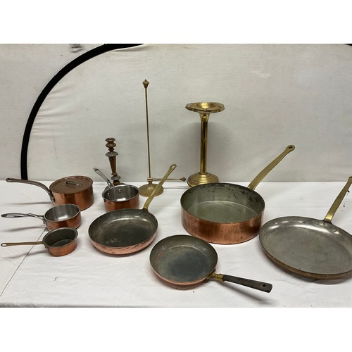 152 - BOX OF COPPER PANS ETC