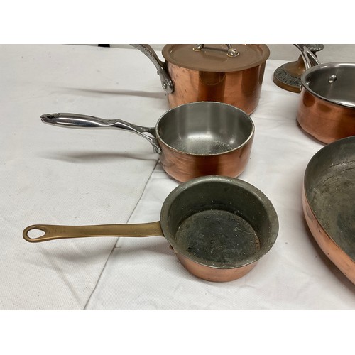 152 - BOX OF COPPER PANS ETC