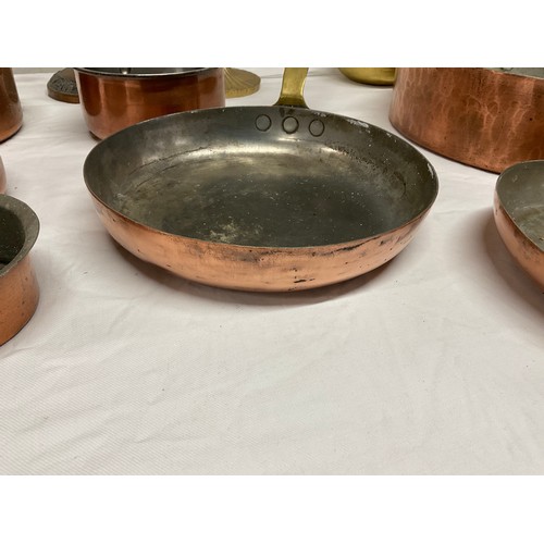 152 - BOX OF COPPER PANS ETC