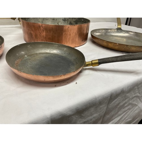 152 - BOX OF COPPER PANS ETC