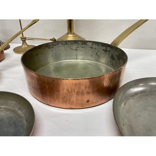 152 - BOX OF COPPER PANS ETC