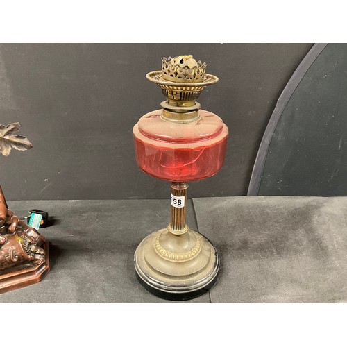 158 - TWO OIL LAMPS AND AN ELECTRIC TABLE LAMP