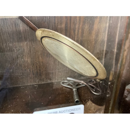 159 - VINTAGE OAK WALL CLOCK COMPLETE WITH KEY AND PENDULUM HEIGHT 30