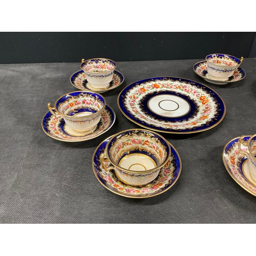 168 - QUANTITY OF VICTORIAN CUPS AND SAUCERS, TWO DINNER PLATES, COBOLT BLUE WITH FLORAL DECORATION (POSSI... 