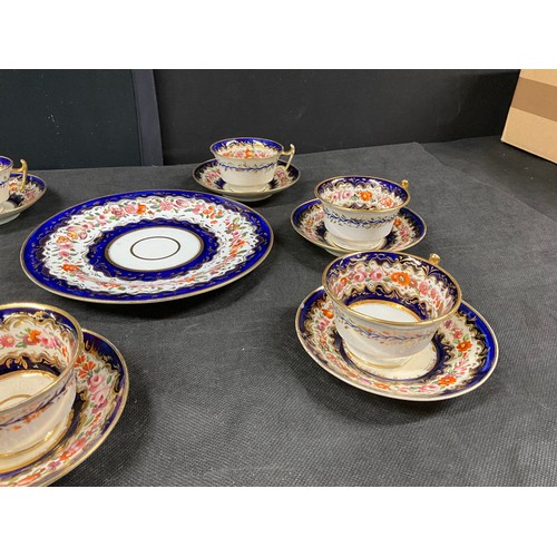 168 - QUANTITY OF VICTORIAN CUPS AND SAUCERS, TWO DINNER PLATES, COBOLT BLUE WITH FLORAL DECORATION (POSSI... 