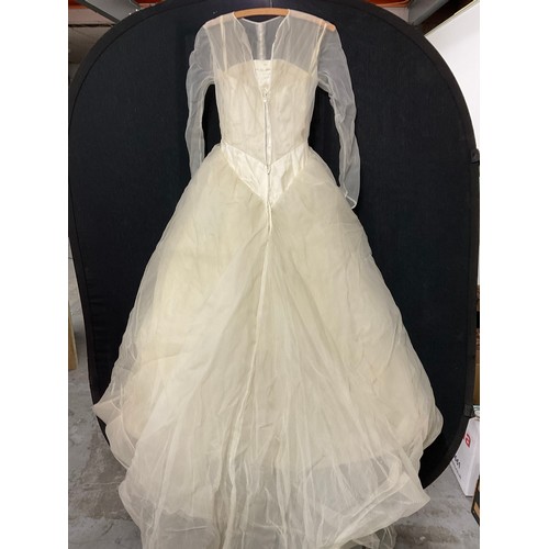 224 - VINTAGE SATIN CREAM WEDDING DRESS MADE BY 