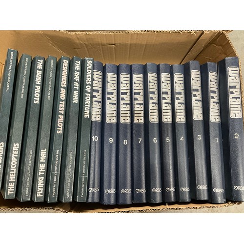 184 - TWO BOXES OF BOUND COPIES OF WAR PLANE MAGAZINE AND ENCYLOPEDIA OF AIRCRAFT AND OTHER AIRCRAFT BOOKS