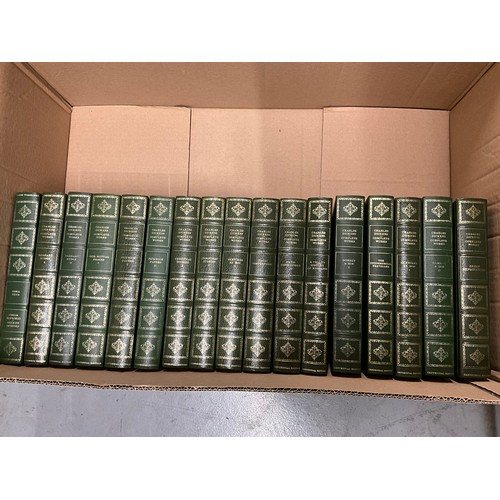 187 - TWO BOXES OF HARDBACK BOOKS TO INCLUDE CHARLES DICKENS, COMPLETE WORKS OF SHAKESPEARE ETC