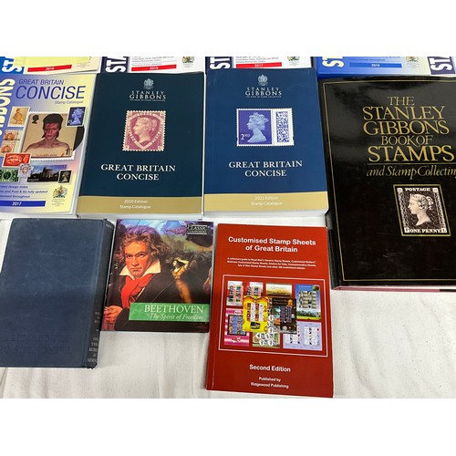 188 - BOX OF STANLEY GIBBONS STAMP COLLECTING BOOKS AND ALBUMS