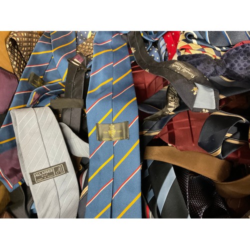 210 - BOX OF ASSORTED TIES - SOME NEW IN SEALED PACKAGING. MAINLY SILK