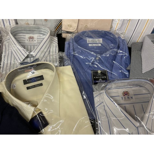 209 - BOX OF NEW MEN'S SHIRTS - PRINGLE, VAN HEUSEN ETC AND HATS