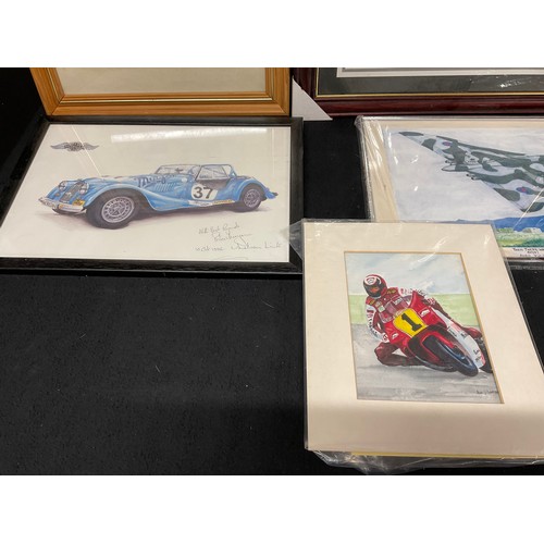 214 - BOX OF PICTURES TO INCLUDE MOTOR RACING AND AVIATION RELATED PICTURES