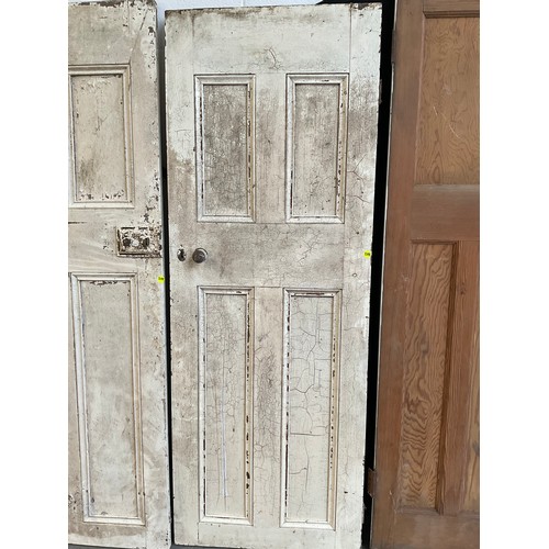 227 - 3 VICTORIAN PAINTED PINE DOORS AND A STRIPPED EXAMPLE  H78