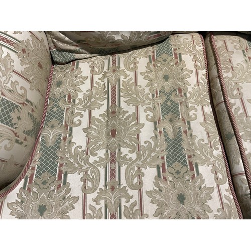 248 - 2 SEATER FABRIC SETTEE WITH SCATTER CUSHIONS AND MATCHING FOOT STOOL