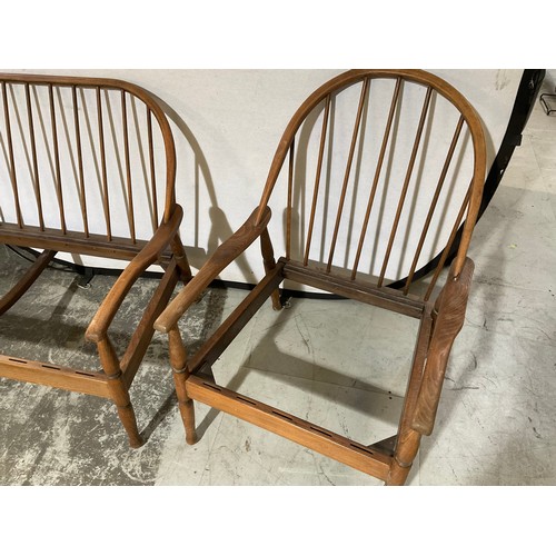 253 - ERCOL STYLE SETTEE FRAME AND 2 MATCHING CHAIR FRAMES