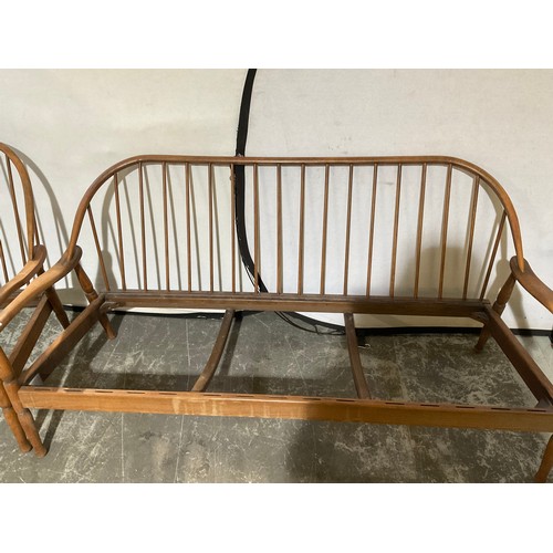 253 - ERCOL STYLE SETTEE FRAME AND 2 MATCHING CHAIR FRAMES