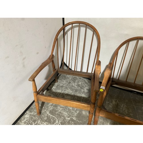 253 - ERCOL STYLE SETTEE FRAME AND 2 MATCHING CHAIR FRAMES