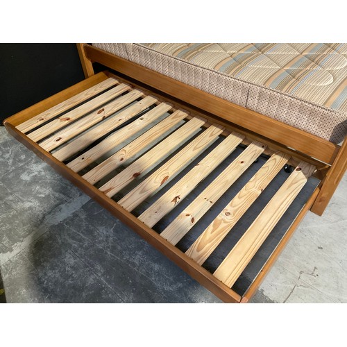 258 - MODERN PINE SINGLE BED WITH REST ASSURED MATTRESS AND GUEST BED (NO MATTRESS)