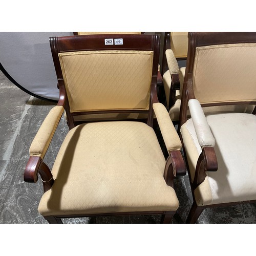 262 - 4 MAHOGANY REGENCY STYLE UPHOLSTERED ARMCHAIRS