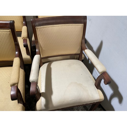 262 - 4 MAHOGANY REGENCY STYLE UPHOLSTERED ARMCHAIRS