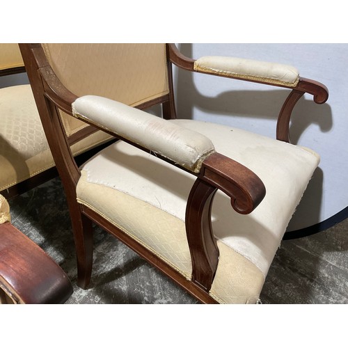 262 - 4 MAHOGANY REGENCY STYLE UPHOLSTERED ARMCHAIRS