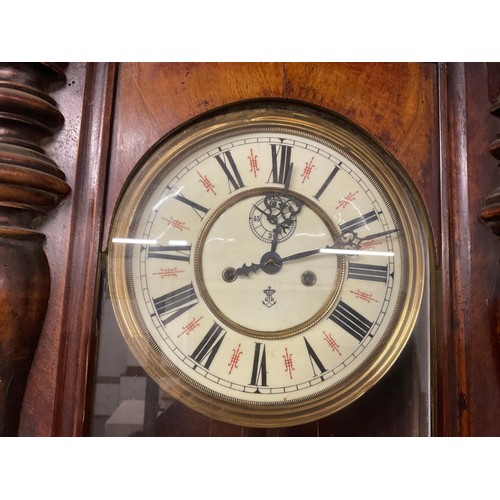 266 - VICTORIAN TWIN VIENNA WALL CLOCK WITH EAGLE FINNIAL TO TOP H44