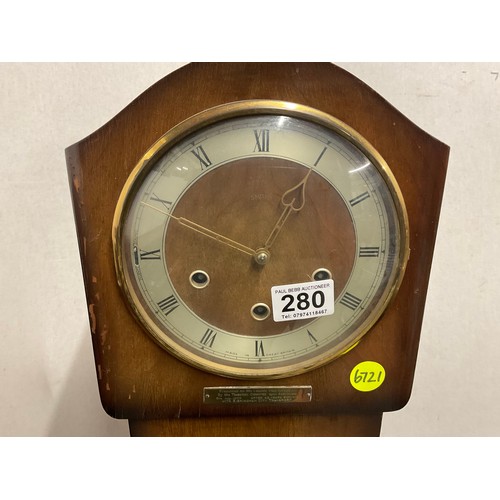 280 - VINTAGE GRANDMOTHER CLOCK NO KEY OR PENDULEM H56