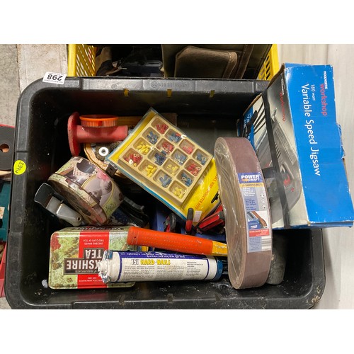 298 - 2 CRATES OF HARDWARE AND TOOLS ,SOCKET SET ETC