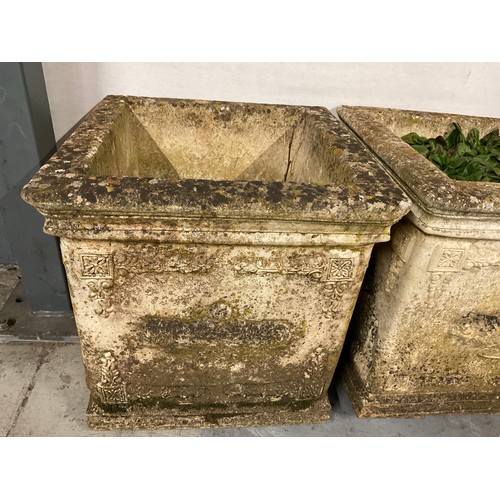 303 - 3 MATCHING CONCRETE SQUARE GARDEN PLANTERS H16