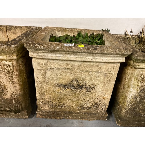 303 - 3 MATCHING CONCRETE SQUARE GARDEN PLANTERS H16