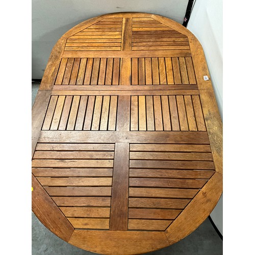 351 - EXTENDING TEAK GARDEN TABLE WITH LEAF BADGED MONTGOMERY H29