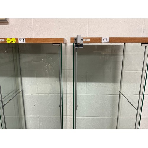 315 - 2 LOCKABLE GLASS DISPLAY CABINETS WITH KEYS 
H64