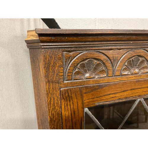 317 - OAK PRIORY STYLE FLOOR STANDING LEADED GLASS CORNER CABINET H72