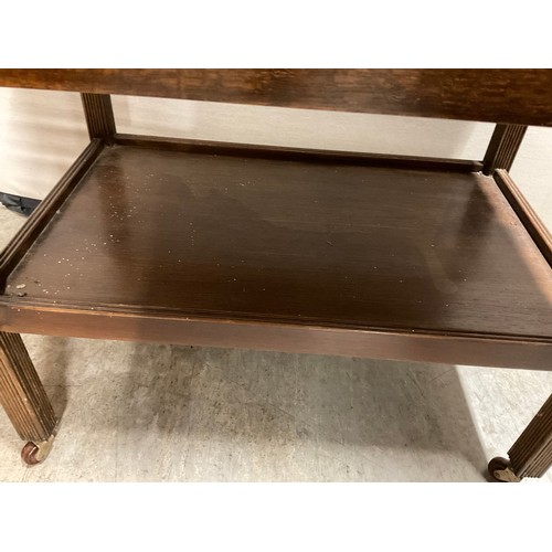 324 - VINTAGE OAK DROP LEAF TEA TROLLEY H26