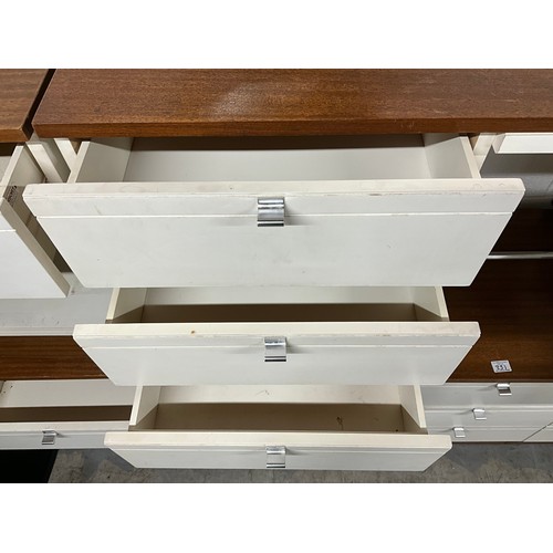 331 - SET OF RETRO BEDROOM FURNITURE TO INCLUDE KNEEHOLE DRESSING TABLE,PAIR OF BEDSIDE CHESTS,9 DRAWER WE... 