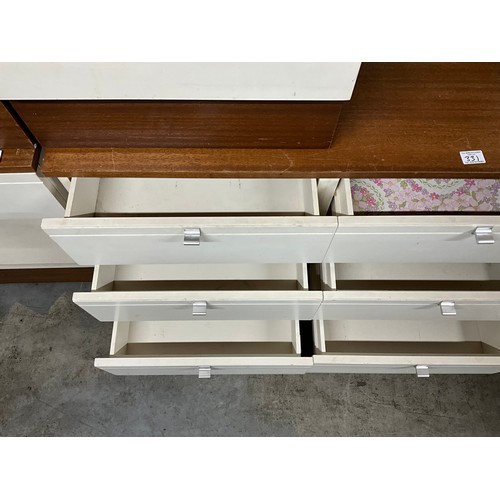 331 - SET OF RETRO BEDROOM FURNITURE TO INCLUDE KNEEHOLE DRESSING TABLE,PAIR OF BEDSIDE CHESTS,9 DRAWER WE... 