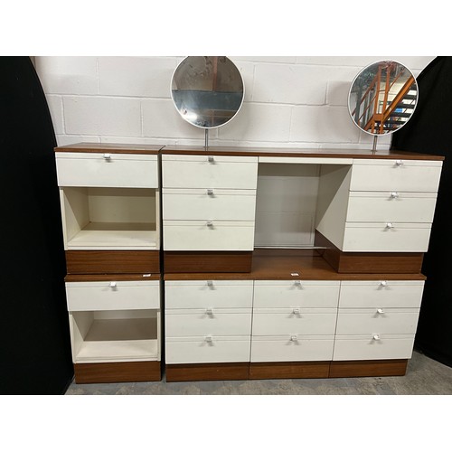 331 - SET OF RETRO BEDROOM FURNITURE TO INCLUDE KNEEHOLE DRESSING TABLE,PAIR OF BEDSIDE CHESTS,9 DRAWER WE... 