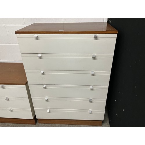 331 - SET OF RETRO BEDROOM FURNITURE TO INCLUDE KNEEHOLE DRESSING TABLE,PAIR OF BEDSIDE CHESTS,9 DRAWER WE... 