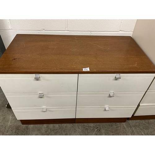 331 - SET OF RETRO BEDROOM FURNITURE TO INCLUDE KNEEHOLE DRESSING TABLE,PAIR OF BEDSIDE CHESTS,9 DRAWER WE... 